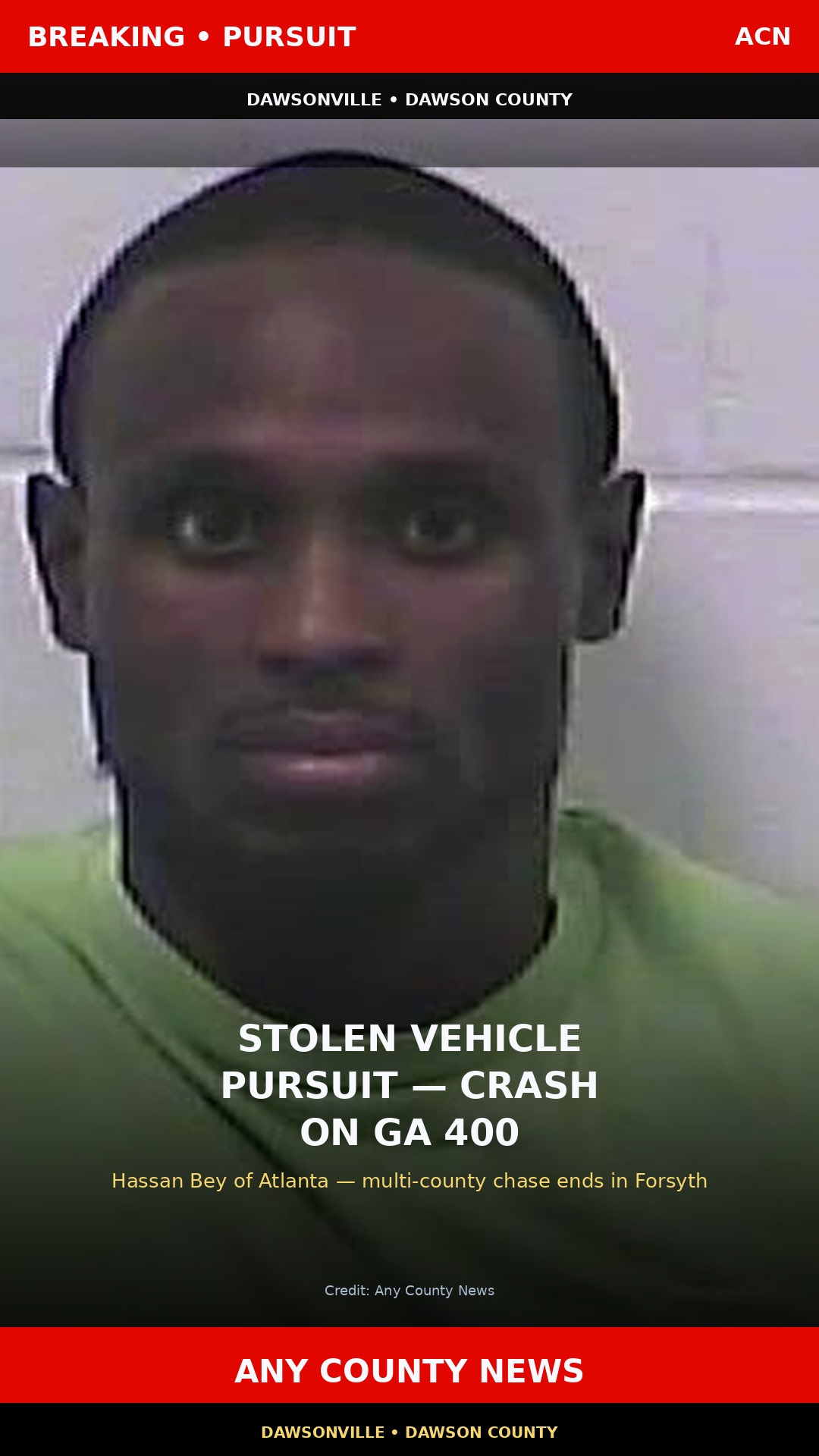 Breaking: Stolen vehicle pursuit ends in crash — Dawson County