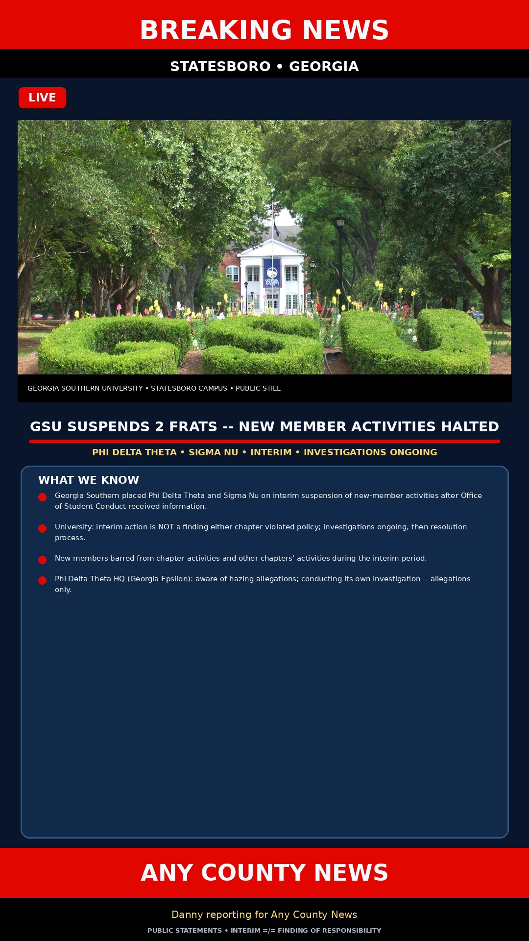 Breaking: Georgia Southern interim-suspends Phi Delta Theta and Sigma Nu